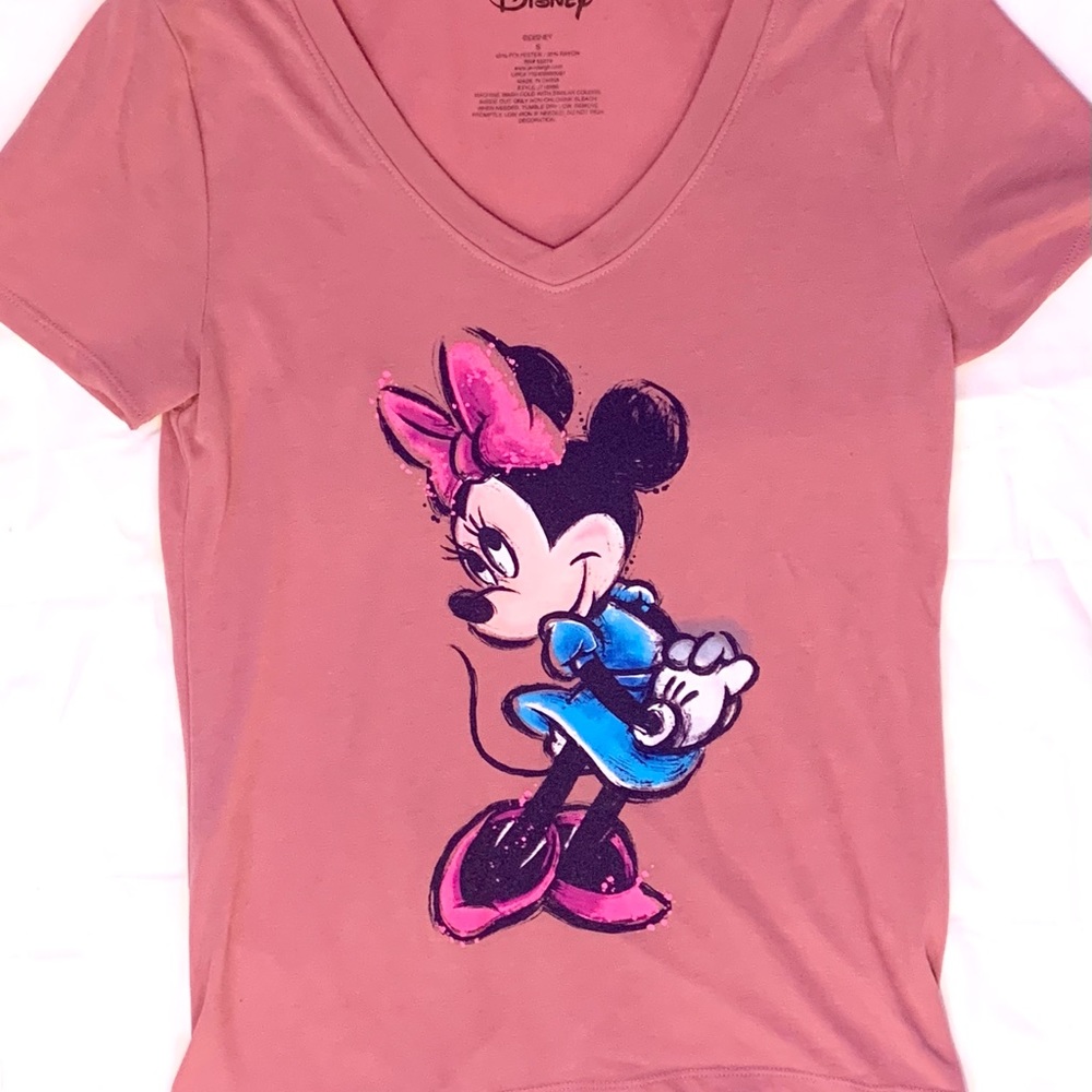 Disney Minnie Mouse Pink Women Small V Neck Shirt
